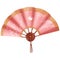 Graceful pink paper fan with delicate white flowers. This Chinese folding fan. Traditional Eastern charm. Wooden base and elegant