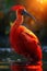Graceful scarlet faced ibis bird portrait at golden hour in serene marshland setting