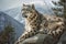 Graceful Snow Leopard: Stalking Prey in Snow-Covered Himalayan Mountains