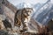 Graceful Snow Leopard: Stalking Prey in Snow-Covered Himalayan Mountains