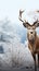 Graceful snowy deer stands in a serene snowy landscape