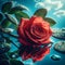 Graceful Submersion: A Rose Flower Floating in Tranquil Waters.