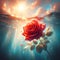 Graceful Submersion: A Rose Flower Floating in Tranquil Waters.