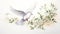 Graceful Turtle Dove Flying with Olive Branch on White Background AI Generated