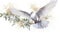 Graceful Turtle Dove Flying with Olive Branch on White Background AI Generated