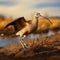 Graceful wader: Long-billed Curlew, Numenius americanus, inhabits lush wetlands.