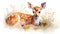 Graceful Watercolor Fawn Spots Lying in Soft Grass on White Background AI Generated