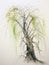 Graceful Watercolor Willow Tree Branches and Delicate Leaves AI Generated