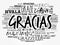 Gracias (Thank You in Spanish) Word Cloud background, all languages, multilingual for education or thanksgiving day