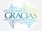 Gracias Thank You in Spanish Word Cloud background, all languages, multilingual for education or thanksgiving day