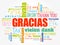 Gracias (Thank You in Spanish) word cloud in different languages