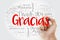 Gracias Thank You in Spanish word cloud in different languages with marker