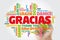 Gracias Thank You in Spanish word cloud in different languages with marker