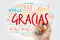 Gracias Thank You in Spanish word cloud in different languages with marker