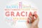 Gracias Thank You in Spanish word cloud in different languages with marker