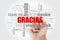 Gracias Thank You in Spanish word cloud in different languages with marker