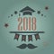 Grad of Class 2018 with mustache, graduation cap and stars. Retro Style Collection. Festive bubbly background