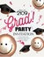 Grad party invitation card with smiling air balloons and graduation caps