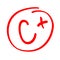 Grade result C plus. Hand drawn vector grade C plus in red circle. Test exam mark report