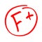 Grade result F. Hand drawn vector grade F in red circle. Test exam mark report