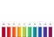 Gradient of bright colored rainbow clip art style pencils framing the bottom edge with copy space and white background