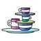 gradient cartoon doodle of colourful bowls and plates