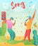 Gradient cartoon flat characters musical band singer,man dancing-holiday summer music fest,open air,party-banner flyer poster