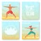 Gradient cartoon flat characters summer sport activity,beach yoga club banner flyer poster,web online concept,healthy lifestyle