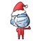 gradient cartoon of a pretty astronaut girl giving thumbs up wearing santa hat