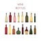 Gradient colorful wine bottles icons. Types ot wine bottle icons set.