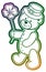 Gradient contour of teddy bear wearing leprechaun hat. Raster c