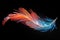 Gradient holographic elegant neon feather on a black background. Generated by artificial intelligence