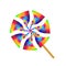 Gradient multicolored toy paper windmill propeller. Pinwheel with blades of different colors. Vector illustration