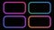 Gradient neon frames, rectangular borders, colorful night banners isolated on black.