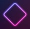 Gradient neon rhombus, blue-pink glowing border isolated on a dark background. Colorful night banner