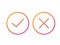 Gradient orange to pink vector colorful check and cross thin line icon