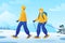 Gradient people snowshoeing illustration Vector illustration.