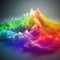 Gradient rainbow colored topographic grid terrain with hills and mountains. AI generative illustration