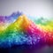Gradient rainbow colored topographic grid terrain with hills and mountains. AI generative illustration