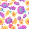Gradient seamless pattern with colorful sunflowers and daisies. Rainbow floral repeat background with flowers.