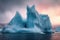 The gradual disintegration of an icy mass surrounded by the waters, portraying the far-reaching effects of climate change and its