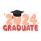 Graduate 2024. Handwritten text with graduation cap