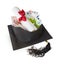 Graduate cap, banknotes and scroll