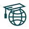Graduate cap on globe. World knowledge concept icon. Symbol of worldwide learning