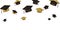 Graduate caps baner, black and gold color on a white background. Graduation hat thrown up