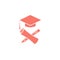 Graduate education logo graduation symbols diploma, pencil, mortarboard, university student ceremony emblem