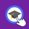 Graduate hat icon. Academic degree concept. Hand Mouse Cursor Clicks the Button