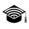 Graduate hat with wifi icon. A symbol of distance learning alumni due to the quarantine associated with the COVID-19 pandemic.
