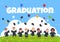 Graduate kids background. Children wearing in academic clothes celebrating graduation day vector illustration