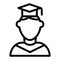 Graduate line icon. Person in graduate hat vector illustration isolated on white. Student in graduation cap outline